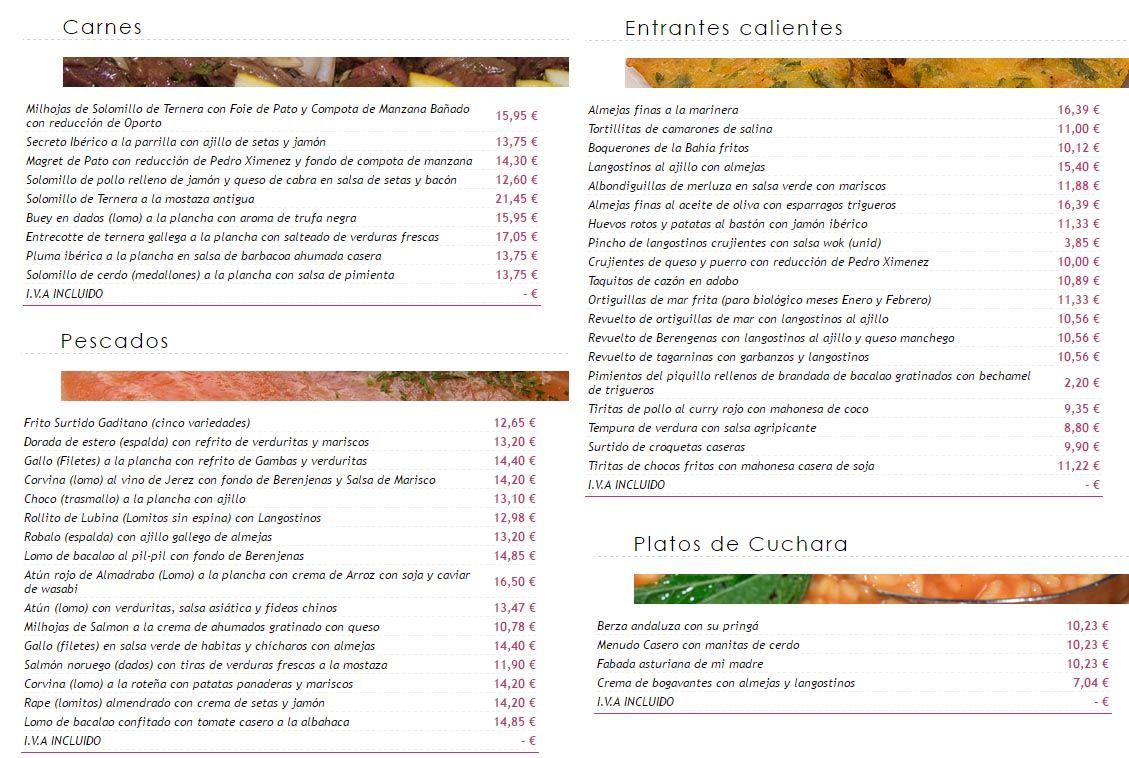 carta restaurante balandro en cadiz