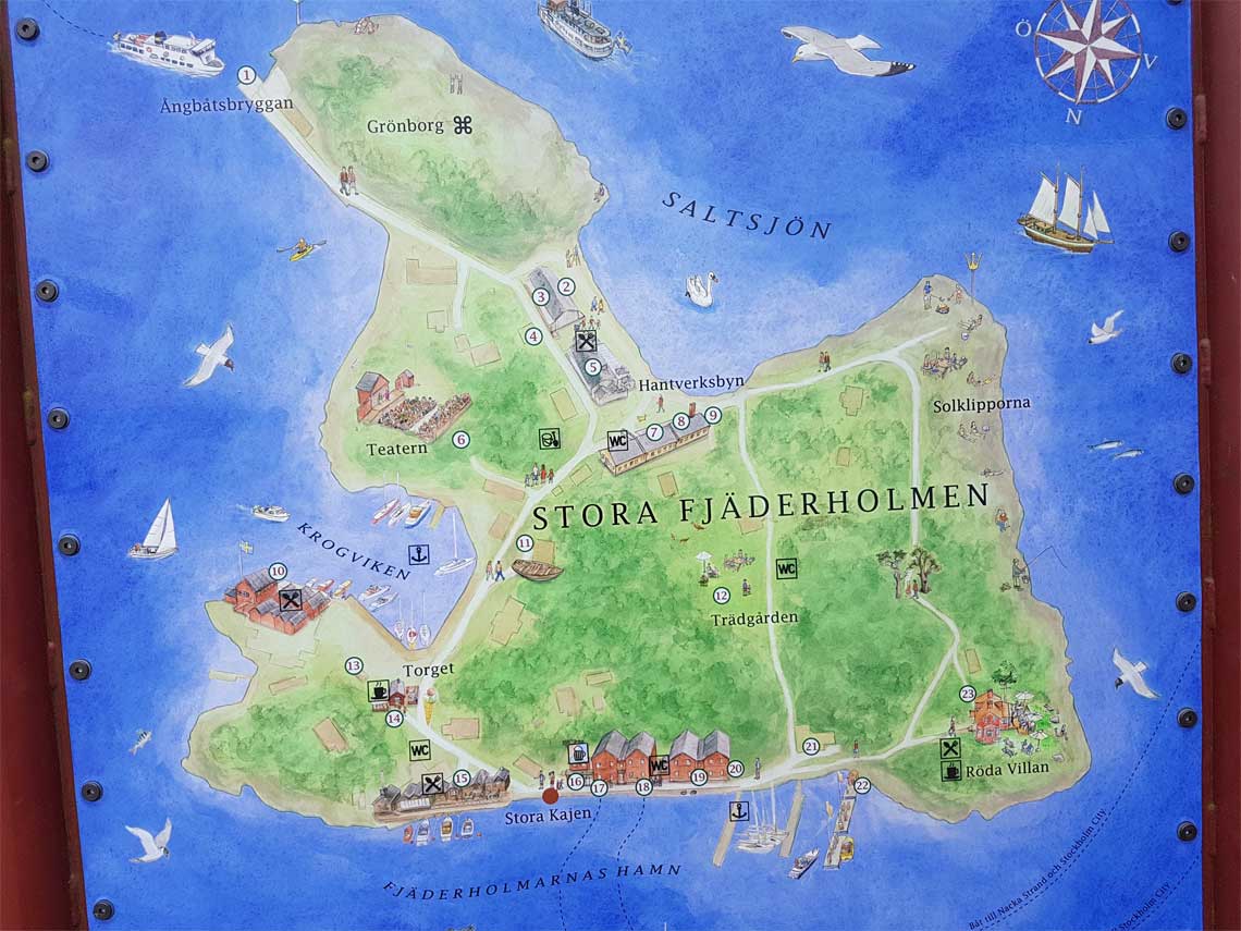 Stora Fjäderholmen. mapa isla fjaderholmen
